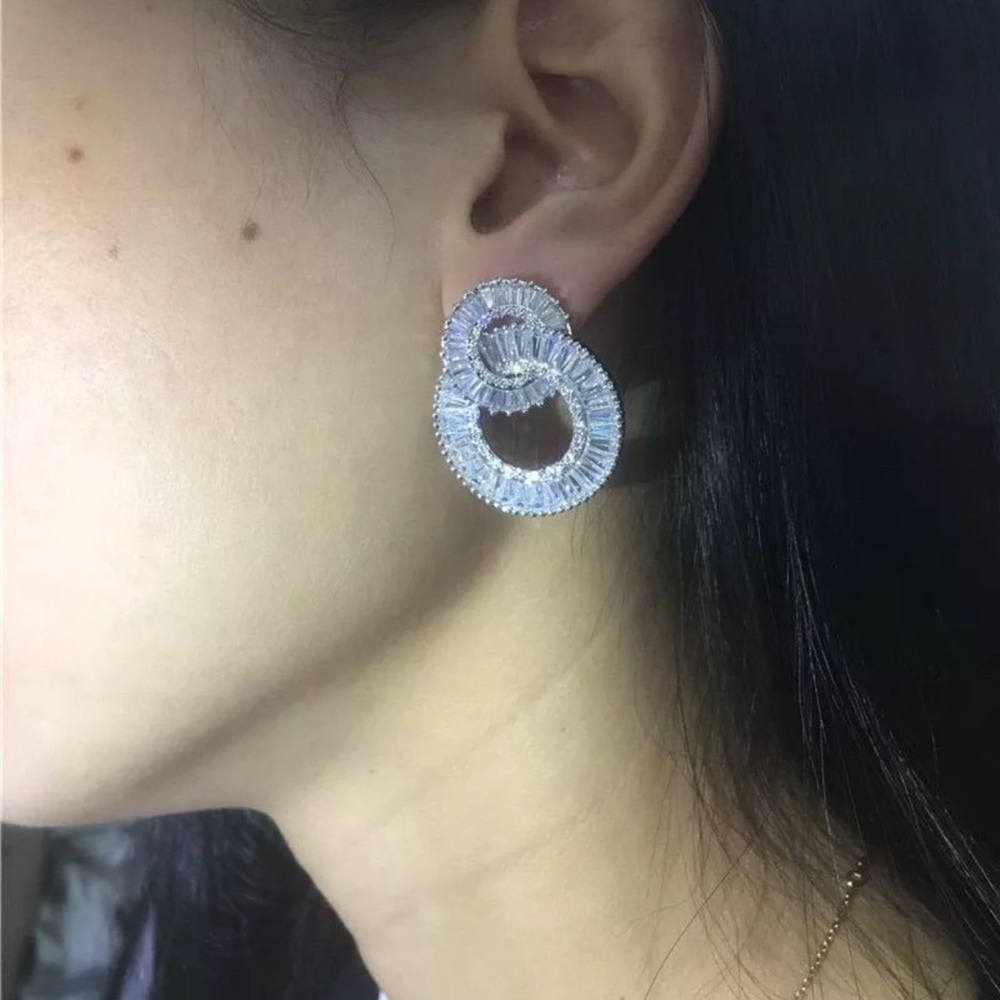 NEW Simulated Diamond Silver Plated Circle Studs